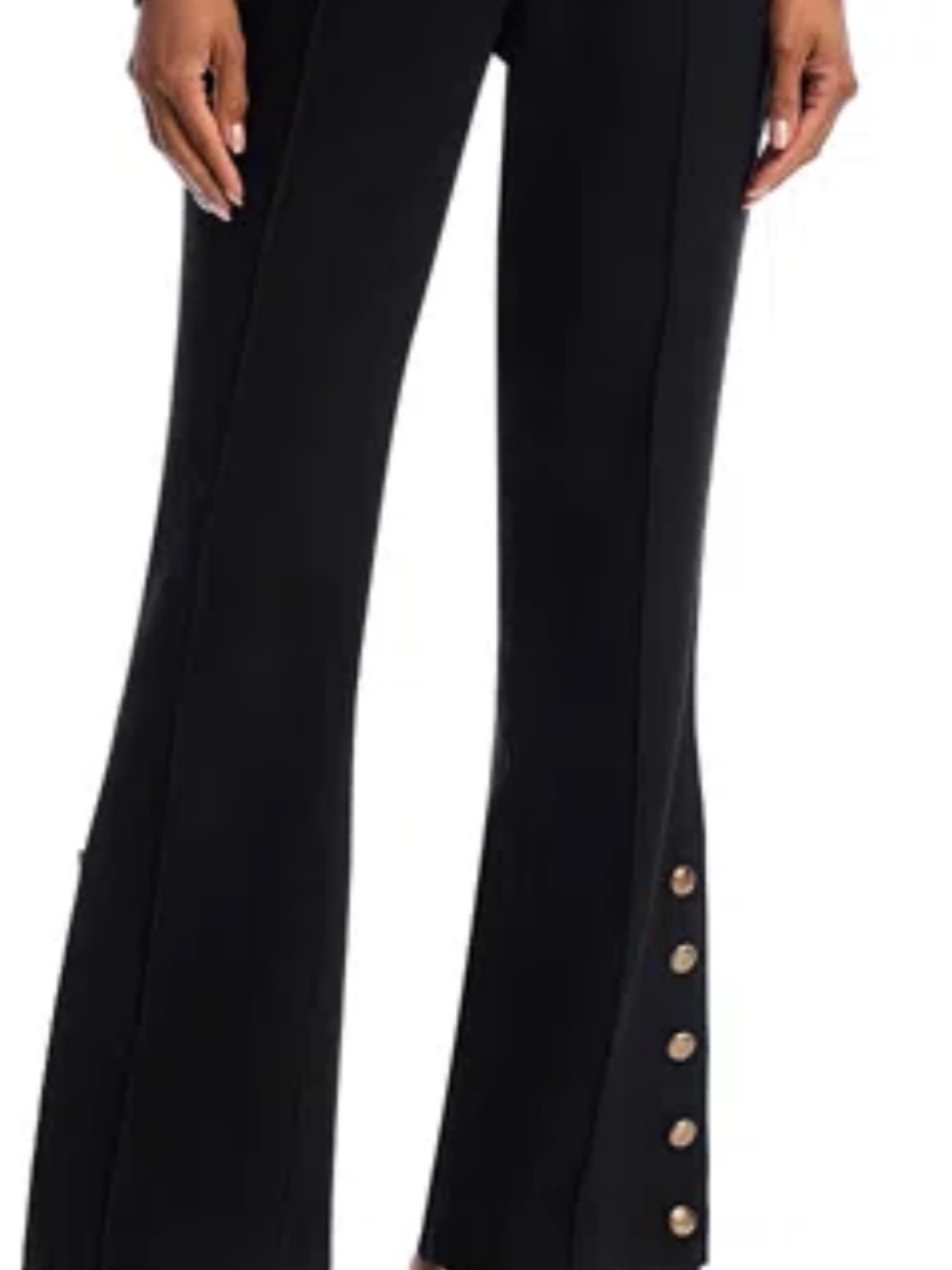 Aqua Black Boot-Flare Pants with Side Button Trim